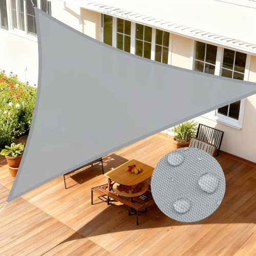 LOVE STORY Sonnensegel Dreieckig 5x5x5m Wasserdicht Segeltuch Sonnenschutz Windschutz PES mit 95% UV-Schutz für Balkon, Garten, Terrasse (Hellgrau)
