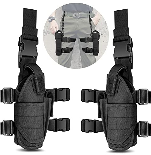 Drop Leg Holster - UniqueFire Left Hand & Right Hand Adjustable Universal Waterproof Pistol/Gun Drop Puttee Leg Thigh Holster Pouch Holder (Left + Right)
