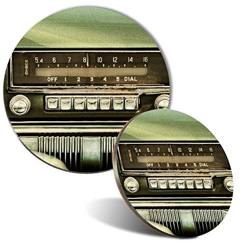 Mouse Mat & Coaster Set - Old Car Radio Vintage Classic 20 cm & 9 cm for Computer & Laptop, Office, Non-slip Base #21956