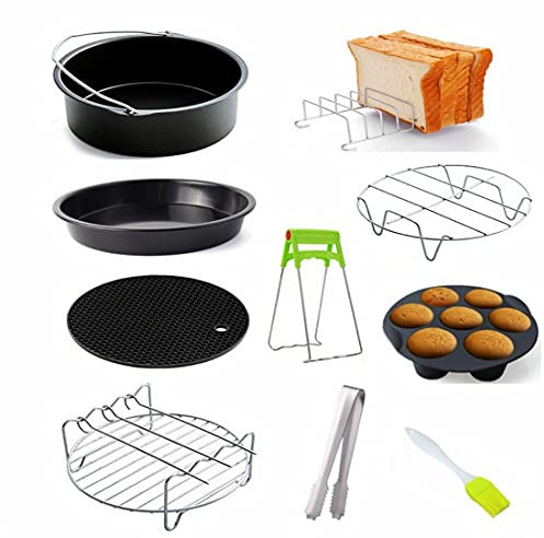 scosao Accessoires Air Fryer, 10 Pièces Accessoires Friteuse Air pour 3.2-5.8 QT Toutes Les Marques Kit d'Accessoires pour friteuse avec Revêtement Antiadhésif,8in