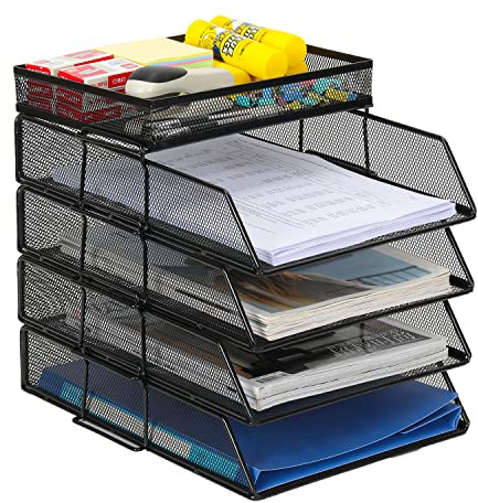 EasyPAG 5 Stück A4 Stapelbar Metall Büro Schreibtisch Organizer Dokumentenhalter Aktenablage Zeitschriftenhalter Briefablage Papier Magazin Organisator,Schwarz