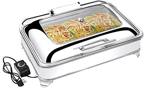Chafing Dish Professionale in Acciaio Inox da 9L, Scalda Vivande per Buffet Isolamento Elettrico Visibile Buffet Scalda Set Vassoio per Catering Buffet e Feste, Singola/Doppia/Tre Griglie(Size:sin
