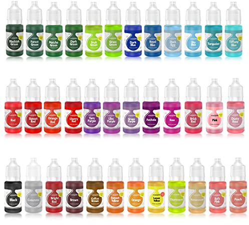 Colorantes alimentarios de E-Kongton: 36 colorantes líquidos, concentrados y brillantes para hornear, decorar pasteles, glaseados, fondant, manualidades y bricolaje (10 ml por botella)