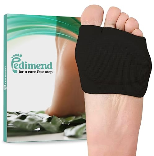 Pedimend Metatarsal Pads for Women and Men Ball of Foot Cushion - Gel Sleeves Cushions Pad - Fabric Soft Socks for Supports Feet Pain Relief Black Small (UK 3-6)