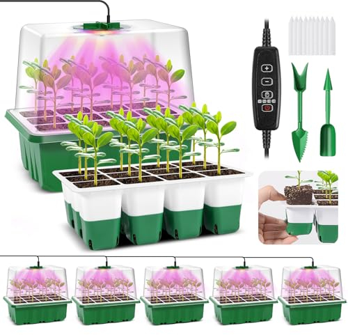 Verdenu Mini Serre pour Plantes, Bac à Semis, 5 Silicone Mini Serres de Culture Intérieur avec Lumière, Plateau de Semis pour Plantes Intérieur avec Contrôleu, Mini Serre avec Couvercle