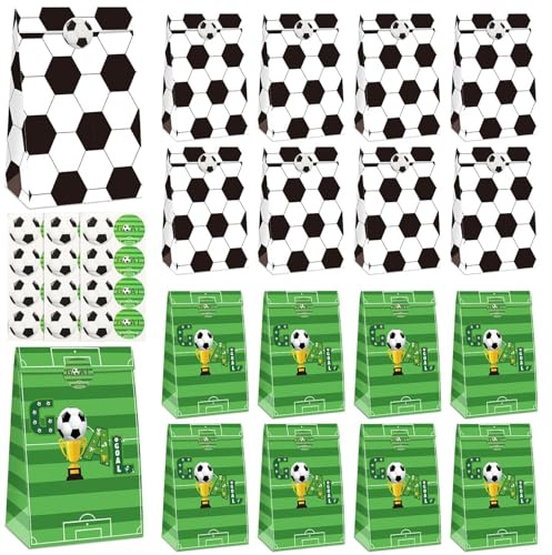 Lot De 20 Sacs Cadeaux De Football En Papier Avec Autocollants, Sacs À Friandises Pour Anniversaire D'enfant, Fête Prénatale, Fête De Jeu