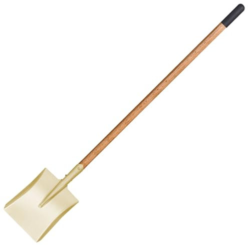 WEDO Pala cuadrada plana sin chispas con hoja recta, pala de transferencia, mango de madera de 48 pulgadas de largo con funda antideslizante, pala de excavación, bronce de aluminio, estándar DIN,