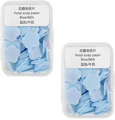 EiEiFiFi 100Pcs Boxes Portable Disposable Soap Paper Mini Scented Slice Sheets with Storage Box Mini Hand Washing Bath Scented Paper Soap for Travel Camping Hiking Outdoor Hand Toiletry Bath (Blue)