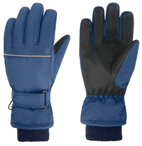 TRIWONDER Guantes de Esquí para Niños y Niñas Guantes de Invierno Cálidos Guantes de Nieve Impermeables para Snowboard Esquiar Ciclismo (Azul Marino, L, 8-10 años)