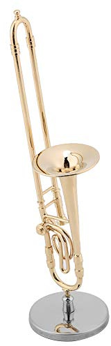 Modello Strumento Trombone in Ottone, Replica Trombone in Miniatura con Supporto e custodia, Modello Strumento Placcato oro, Ornamenti Musicali
