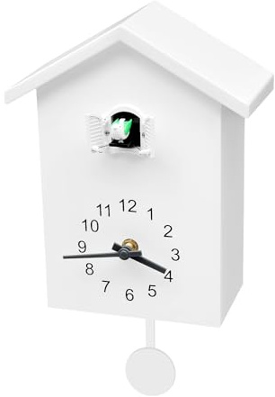 TkkMivcOC Cuckoo Clock, Minimalist Cuckoo Sound Clock with Working Bird & Chimer Pendulum, Volume Adjustable, Bird Hanging Wall Clocks for Home Living Room Kitchen Office Decoration, White
