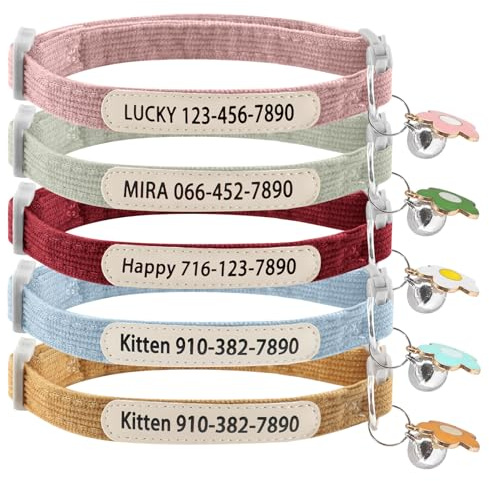 Collare personalizzabile per gatti con nome del gatto e numero di telefono stampati UV - collare regolabile per animali domestici con campanellino