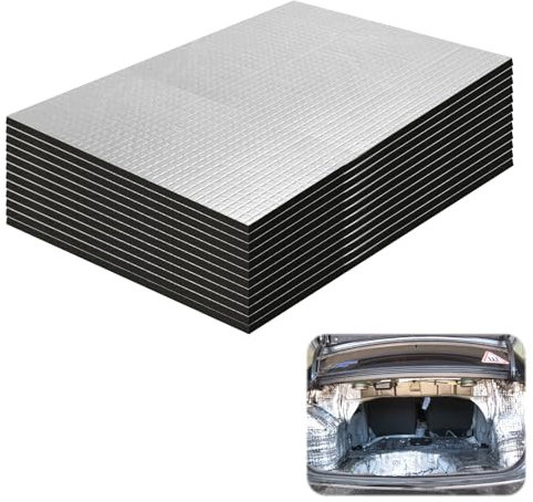 12 Pièces Isolation Phonique Voiture, 250 x 180 x 5 mm Tapis De Voiture Isolant, Auto-Adhésif Tapis D'Isolation Phonique, Isolant Thermique Voiture, pour Isolation, Phonique, Étanche, Ignifuge