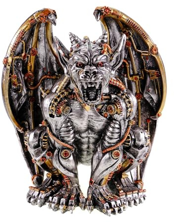 Kremers Skattkista stor gargoyle steampunk figur handmålad polyresin 26 x 25 cm – staty inredning – skulptur med mekaniska detaljer för heminredning – presentidé