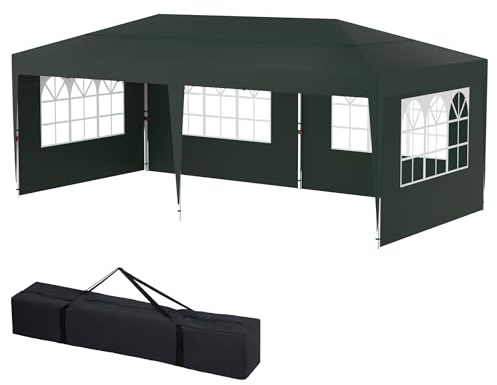 Hengmei Trädgårdspaviljong 3 x 6 m trädgårdspaviljong paviljong festtält metall hopfällbar paviljong vattentätt stabilt trädgårdstält pergola för fest, marknadsstativ, trädgård utomhus camping, grön