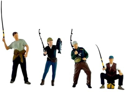 Set di 4 figure di pescatori in miniatura in scala 1/64 per Diorama Treno Modello Scenario Decor
