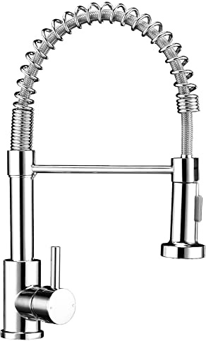 Rubinetto da cucina ad alta pressione, miscelatore monocomando, beccuccio flessibile con molla a spirale, rubinetto da cucina con doccetta estraibile, cromato
