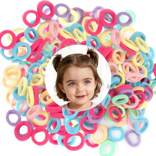 RAQEHO 400PCS Baby Hair Ties - Mini Seamless Toddler Hair Ties No Damage Baby Hair Bands Elastics Colorful Infant Hair Bands for Kids Girls Soft Small Cotton Babies Ponytail Holders for Thin Fine Hair