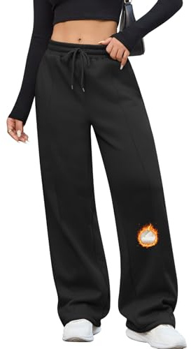 CMTOP Pantaloni Donna Invernali Pantaloni Tuta Gamba Larga a Vita Alta Felpati Pantaloni Sportivi Cotone Casual Pantalone Termici Caldi con Tasche