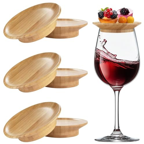 LINISITING Topper per bicchieri da vino, in legno, 6 pezzi, per piatti da antipasto e dessert, bevande, cene in famiglia e accessori per feste