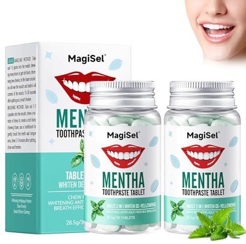 Compresse Di Dentifricio 60Pcs, Pastiglie Dentifricio Compresse Masticabili Del Collutorio, Riparazione Dello Smalto Alito Fresco, Sbianca i denti e riduce al minimo l'ingiallimento
