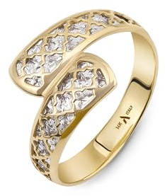 Amberta Anillo en Oro Macizo de 9 o 14 Quilates para Mujer | Anillo de Oro Auténtico Corte Diamante Espiral Filigrana | Regalo para Ella: Oro de 14 Quilates Talla 14