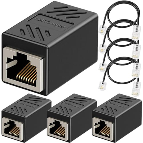 HAAMNING7 telefonuttag till Ethernet-adapterkontakt, RJ11 6P4C hane till RJ45 8P8C hona adapter, telefonuttag till Ethernet-kabel (4 st, svart)