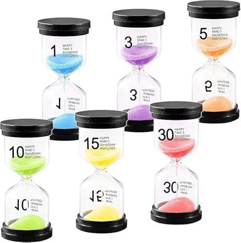 BARAKYEG 6 Pezzi Clessidra Set, Colorato Sandglass Sand Clock Timer per Spazzolini da Cucina Orologi Decorazione Time Management 1 Min/3 Min/5 Min/10 Min/15 Min/30 Minuti