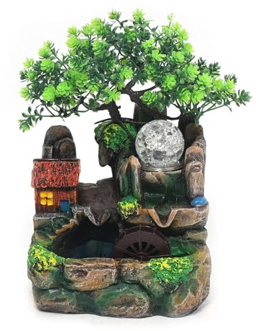 Fontana da tavolo fontana cascata pianta tavolo ornamento desktop con illuminazione atomizzatore - verde