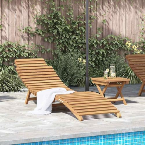 Ordellia Transat en Teck Massif Marron 198 x 55 x 58,5 cm Lot de 2 Bain Soleil Pliable, Chaise Longue inclinable, Dossier accoudoir pour Jardin terrasse Balcon
