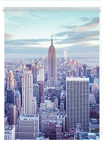 Lichtblick Klemmfix Verdunklungs-Rollo mit Motiv, ohne Bohren, Blickdicht, Seitenzugrollo, Made in Germany, New York - Blau 90 x 150 cm