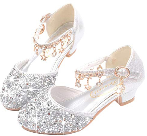 YOGLY Scarpe con Tacco Ragazza Ballerine Bambina Cerimonia Festa Lustrino Nozze Scarpe da Principessa Eleganti Danza Latina Bambini Tacco Sandali EU26-38