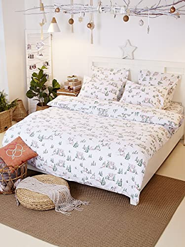 Linge de lit Conente de Noël en flanelle 100 % coton, ensemble complet pour lit (150 x 200 cm)