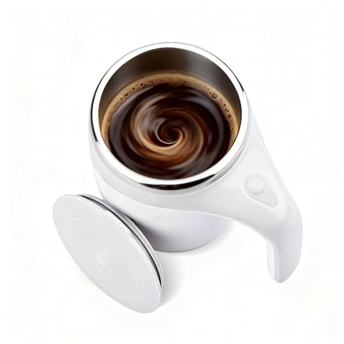 FOXNSK Automatic Magnetic Stirring Coffee Mug, Self Stirring Mug Magnetic Stirring Cup Rotating Home Office Travel Mixing Cup Suitable for Coffee/Milk/Tea/Hot Chocolat (White)