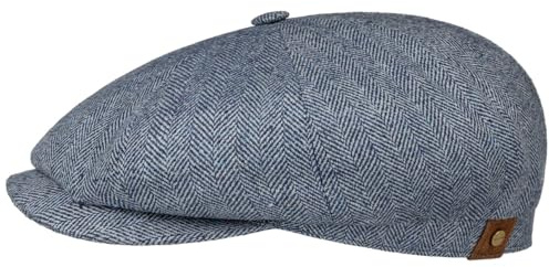 Stetson Hatteras Silk Peaked Cap Balloon Flat Cap UV 40+ Herringbone Men Women Summer Winter Blue