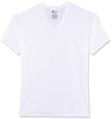 Hanes Men Classic V-Neck T-Shirt | Tagless With Lay Flat Collar |100% Cotton 6 Packs, White, XXL