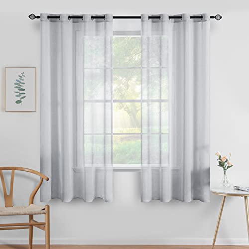 MIULEE Sheer Voile Curtains Christmas Decoration with Eyelets Transparent Look for Bedroom & Living Room 140 x 137 cm (W x H) Set of 2 Grey
