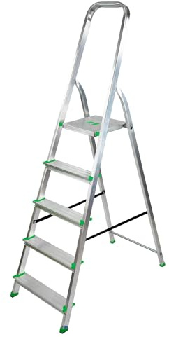 FORTENA Aluleiter, Stehleiter, Haushaltleiter, Klapptrittleiter, 5 Stufen, bis 150 kg, Zertifikat, EN 131