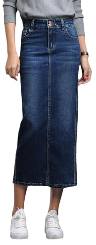 EGSDMNVSQ Gonna in Denim Gonna Lunga in Jeans da Donna Gonna Lunga a Vita Alta Gonne Lunghe in Denim A Trapezio con Gonna a Tubino con Spacco Elasticizzata Casual Elegante