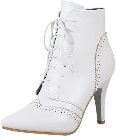 Briskorry Bottines vintage victoriennes pour femme - Bottes en cuir - Style rétro gothique - Steampunk - En cuir synthétique - Bout pointu - Bottes de moto à lacets - Pour la fête de la bière, N1 Wh1,