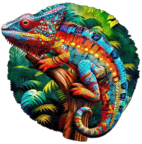 Jigfoxy Holzpuzzle Erwachsene, Chamäleon Puzzle Erwachsen, Wooden Puzzle Holz Puzzle Erwachsen Und Kinder, Einzigartiges Lernspielzeug in Tierform für Freunde der Familie L-34.5 * 34.3cm-300pcs
