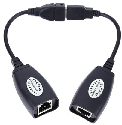 USB Extender, Plug Play USB 2.0 to RJ45 Ethernet Wired LAN Extension Cable Connector Extender Network Adapter Set up to 50m Over Cat5 Cat5e Cat6 Cable Apply for Mouse Keyboard Printer Scanner ect