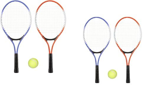 Pack Of X2 Junior 2 Player Kids Tennis Metal Racquet and Ball Set Lightweight Aluminium – Garden Outdoor Children Sports Fun Game Picnic Sport Beach Court Park Tournament With Carry Storage Bag (2 PAC