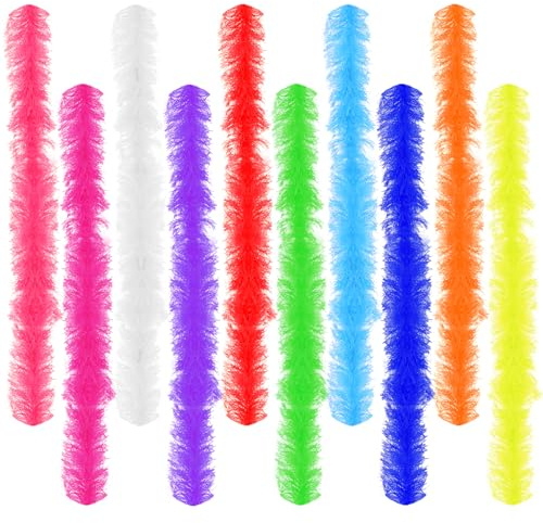 Lot de 10 boas en plumes artificielles colorées de 1,5 m pour femme, costume d'Halloween, mariage, Noël