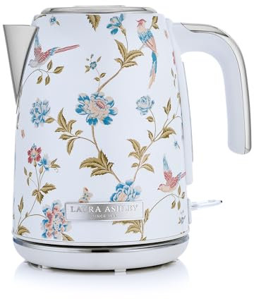Laura Ashley Bouilloire Electrique 1,7 L avec Motif Elveden Blanche par VQ - Bouilloire Électrique Sans Fil avec Ébullition Rapide de 2,2 KW, Protection Contre la Surchauffe et la Chauffe à Sec