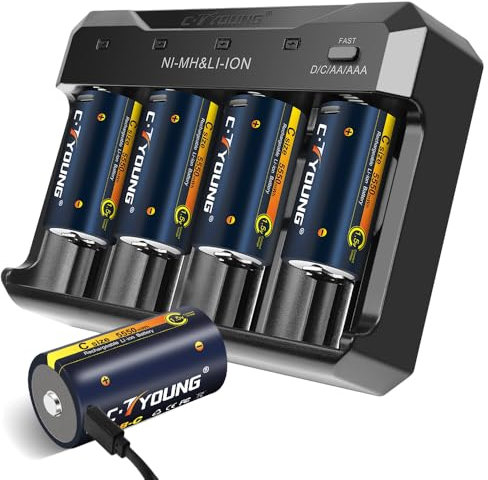 Akku C Batterie Wiederaufladbar 4er Pack Aufladbare C Akku 1,5 Volt USB Lithium 5500mWh mit Universal Akkuladegerät Batterien für Alle Batterien AA AAA C D