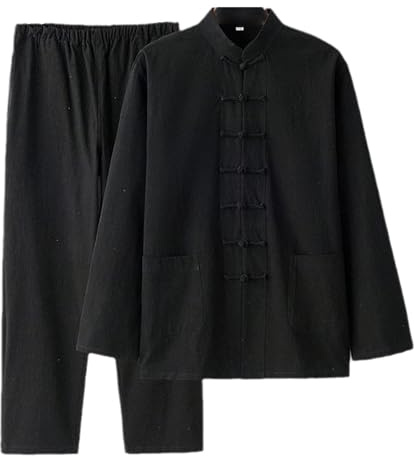 Tai Chi Anzug für Herren, Kung-Fu-Anzug, große Größe, Baumwolle, Leinen, Kunst, Meditationsanzug, Hemd, Hose, Outfit, Schwarz, 4XL