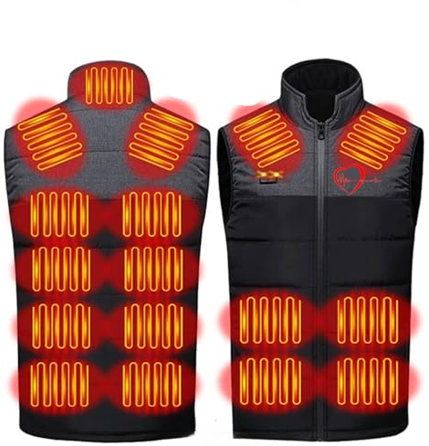 Veste Chauffant Homme Femme, Gilet Chauffante Moto, Tissu Polaire Réversible Lavable en Machine, 17 Zones de Chauffage, 3 Niveaux de Chauffage pour Ski Pêche Randonnée Plein Air Pas Cher Blouson