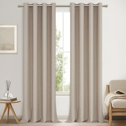 MRTREES Tende Oscuranti Lino per Interni Moderne Camera da Letto 2 Pezzi Tenda Oscurante da Interno 100% Coprenti Tende Termiche Isolanti con Anelli per Soggiorno Salotto Eleganti, 140x260 CM