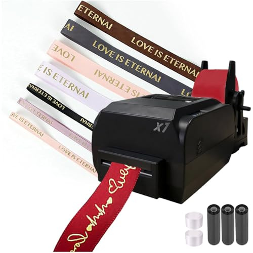Satinbandsutskriftsmaskin med hållare, 200 dpi digital bandskrivare termisk etikettskrivare foliestämpeltryckmaskin, 150 mm/s, stöder 50+ språk, DIY dekorativt band,SingleRow